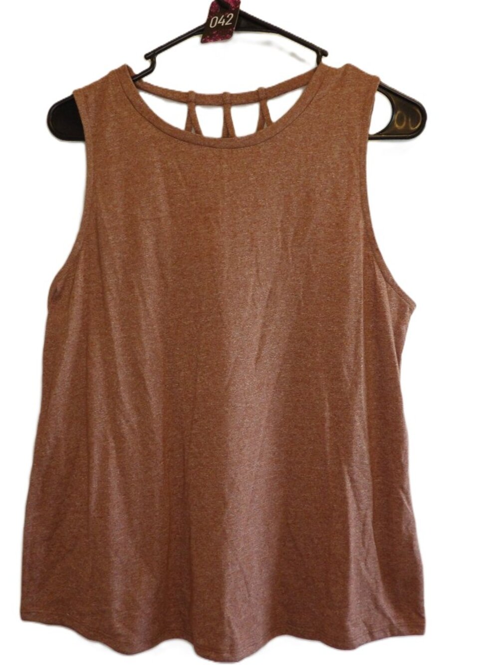 Maurices, NWT heathered brick orange tank with cross detail on backside (Women's